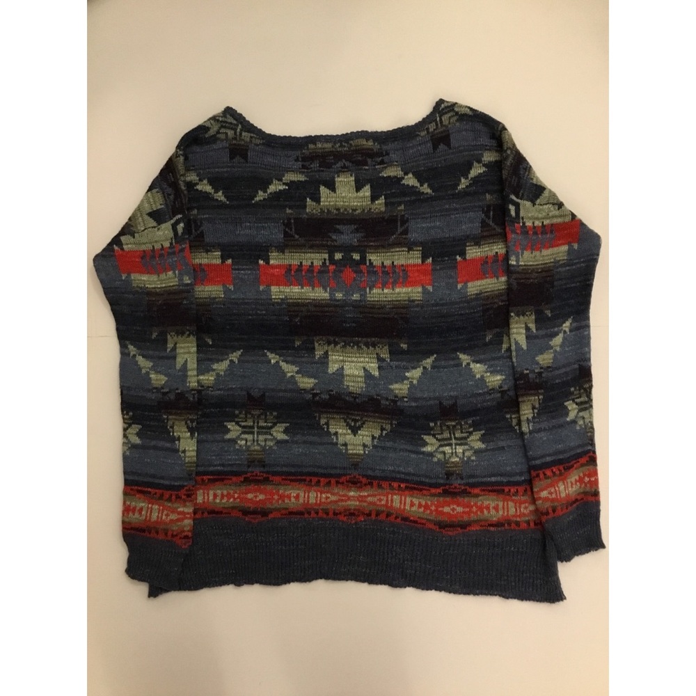 Denim & Supply Ralph Lauren Blue Aztec Scoop Neck Top Sweater Sz M - Picture 4 of 9